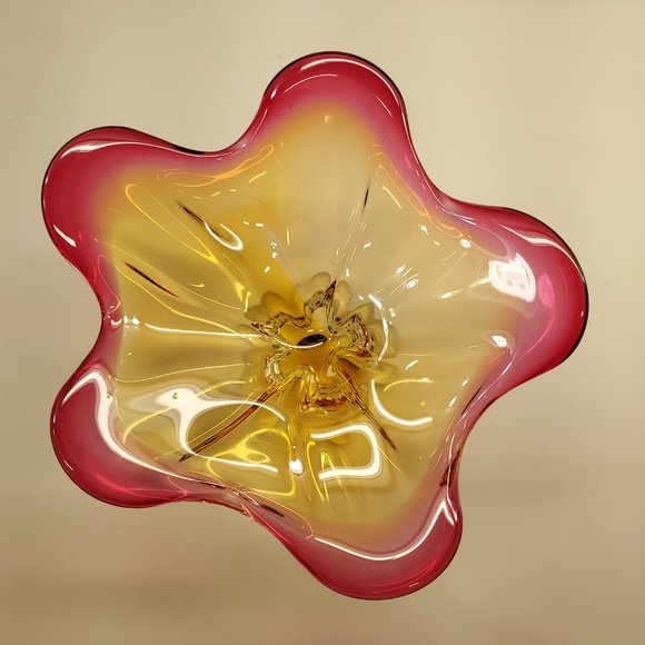 MURANO ITALY ART GLASS ABSTRACT CENTERPIECE PEDESTAL STARFISH BOWL PINK PURPLE - Picture 3 of 16